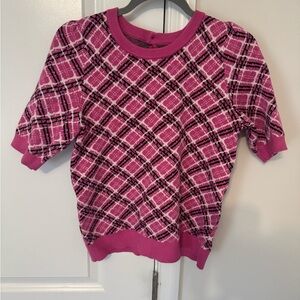 Pink Plaid Short Sleeve Sweater